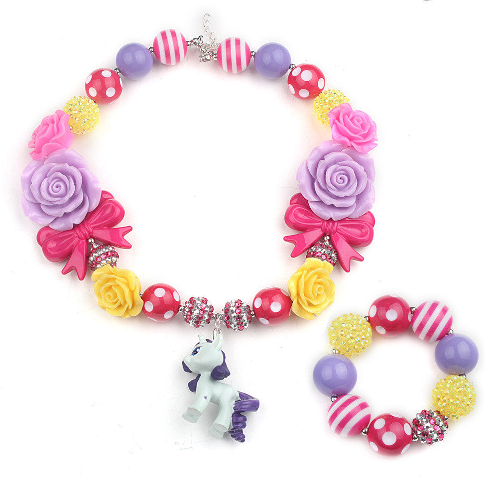 Purple Kids Beads Charm 40cm Necklace with A Bracelet - Free Shipping -  Puddle Season