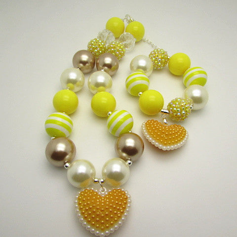 Handmade Jewelry for Barbie - Yellow and Silver Beads Heart Necklace and  Earring