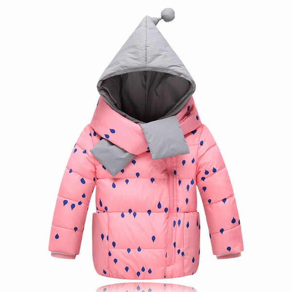 Kids Down Jacket Hooded with Built in Scarf - Free Shipping to