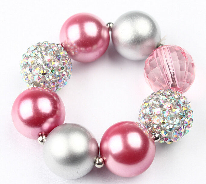 Pink Princess Girls Bubblegum Bead Necklace & Bracelet